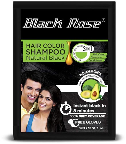 BLACK HAIR SHAMPOO black rose" 12X15ML PER DOOS"