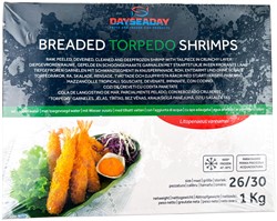 BREADED TORPEDO SHRIMPS 26/30 1KG PER PAK