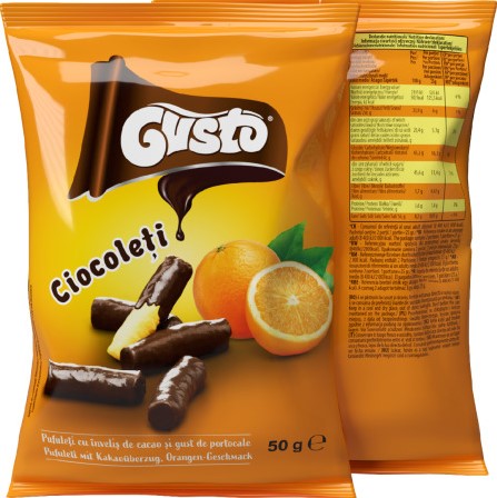 GUSTO PUFFS COCOA & ORANGE COATING 50G PER PAK