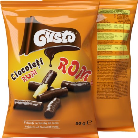 GUSTO PUFFS COCOA & RUM COATING 50G PER PAK