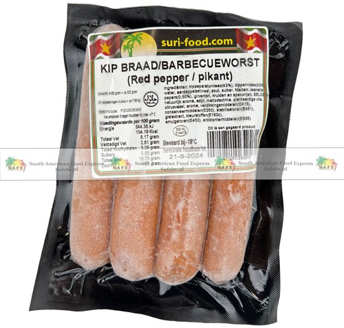 KIPBRAADWORST "red pepper pikant" 320G PER PAK  