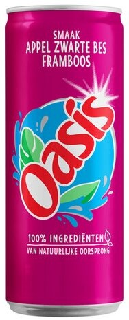 OASIS FRISDRANK 24X33CL APPEL & ZWARTE BES FRAMBOOS BLIK (CASSIS)
