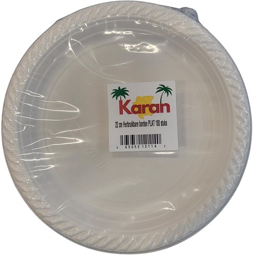 PLASTIC BORDEN PLAT 1-VAKS 100ST Ø22CM PER PAK 