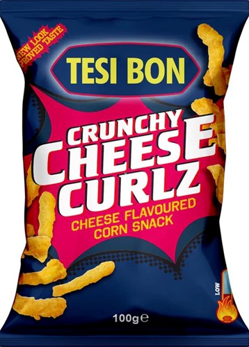 TESI BON CRUNCHY CHEESE CURLZ 100G PER PAK